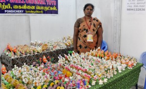 Lalitha at her stall with her handmade goods